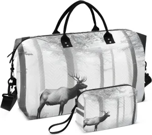 Elk Forest White Travel Duffel Bag, Gym Bags with Multiple Interior Pockets for Men Women Toiletry Purse Included 20.5”x 1.9” x 13.8”