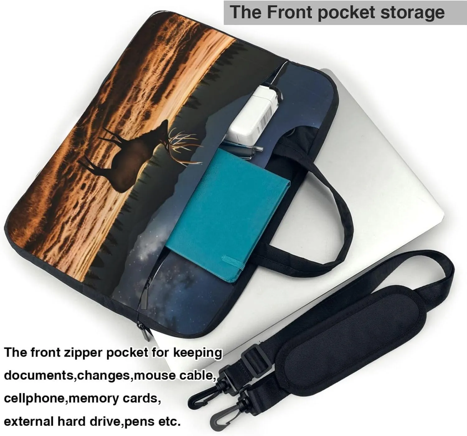 Elk in the meadow picture Ultra-thin portable shoulder laptop bag Stylish and Protective Shockproof soft lining