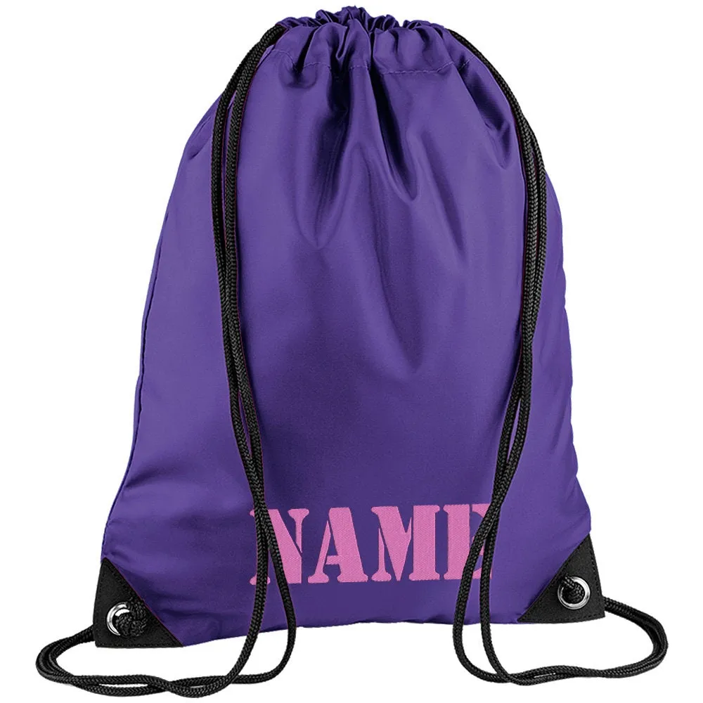 Embroidered Army Text Personalised PE Bag, Kit Bag Drawstring Bag