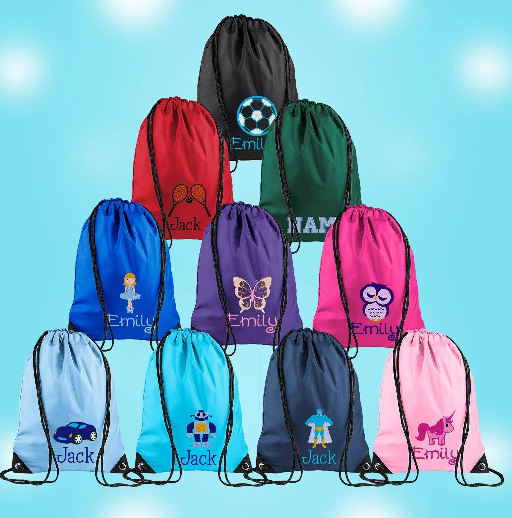 Embroidered Army Text Personalised PE Bag, Kit Bag Drawstring Bag