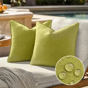 EMEMA Pack of 2 Decorative Outdoor Waterproof Throw Pillow Covers 20x20 Inch Solid Broadside Soft Outside Pillowcase Classic Cushion Cases for Patio Furniture Sunbrella for Balcony Decor Moss Green