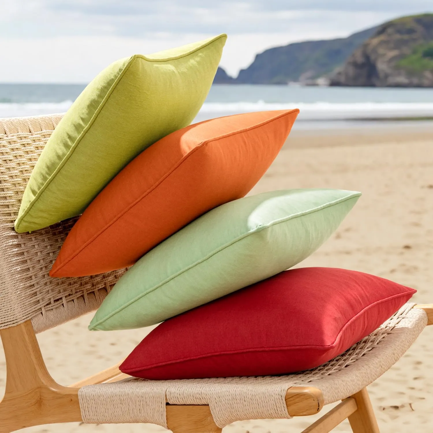 EMEMA Pack of 2 Decorative Outdoor Waterproof Throw Pillow Covers 20x20 Inch Solid Broadside Soft Outside Pillowcase Classic Cushion Cases for Patio Furniture Sunbrella for Balcony Decor Moss Green