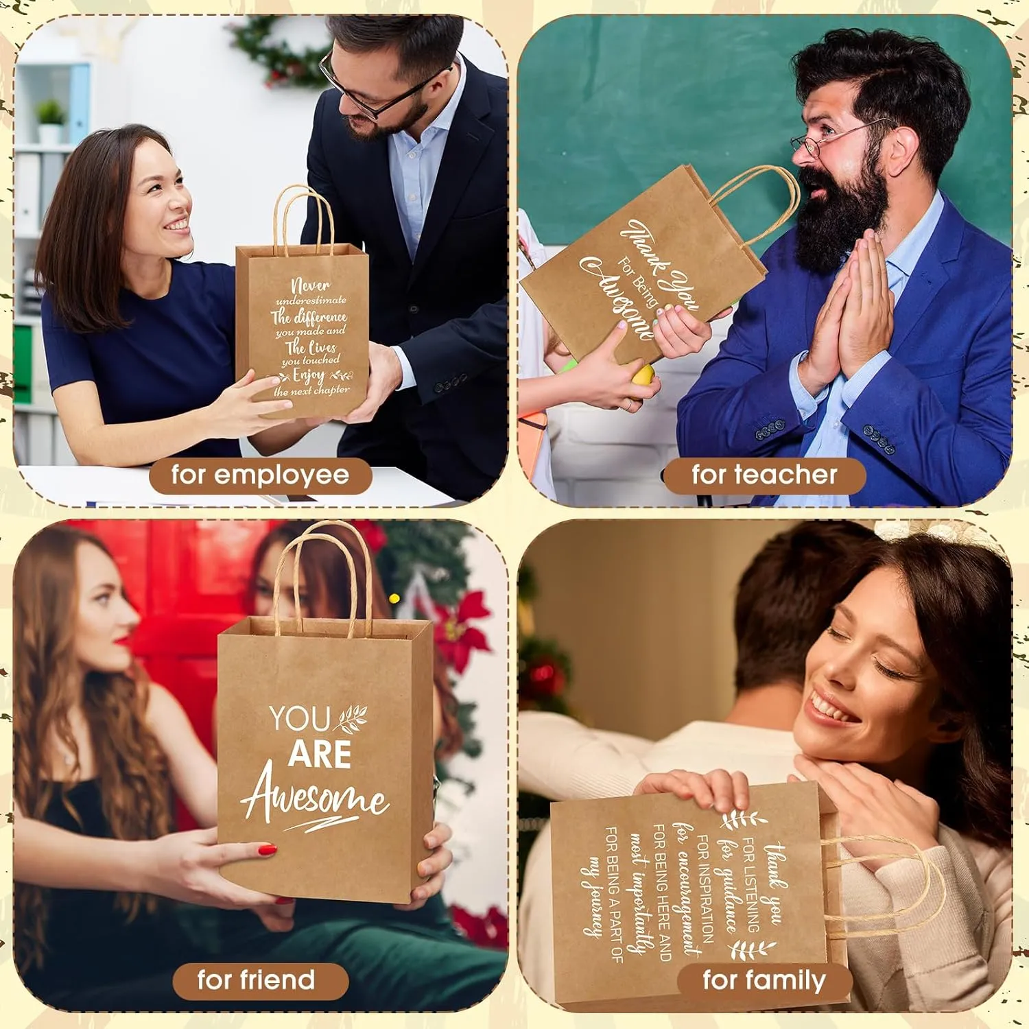Engrowtic 100 Pcs Employee Appreciation Gift Bags Bulk Thank You Gifts Small Kraft Party Favor Paper Bags with Handles for Women Team Staff Coworker Teacher, 8.3 x 3.1 x 6(Brown)