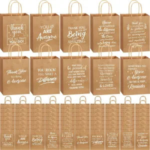 Engrowtic 100 Pcs Employee Appreciation Gift Bags Bulk Thank You Gifts Small Kraft Party Favor Paper Bags with Handles for Women Team Staff Coworker Teacher, 8.3 x 3.1 x 6(Brown)