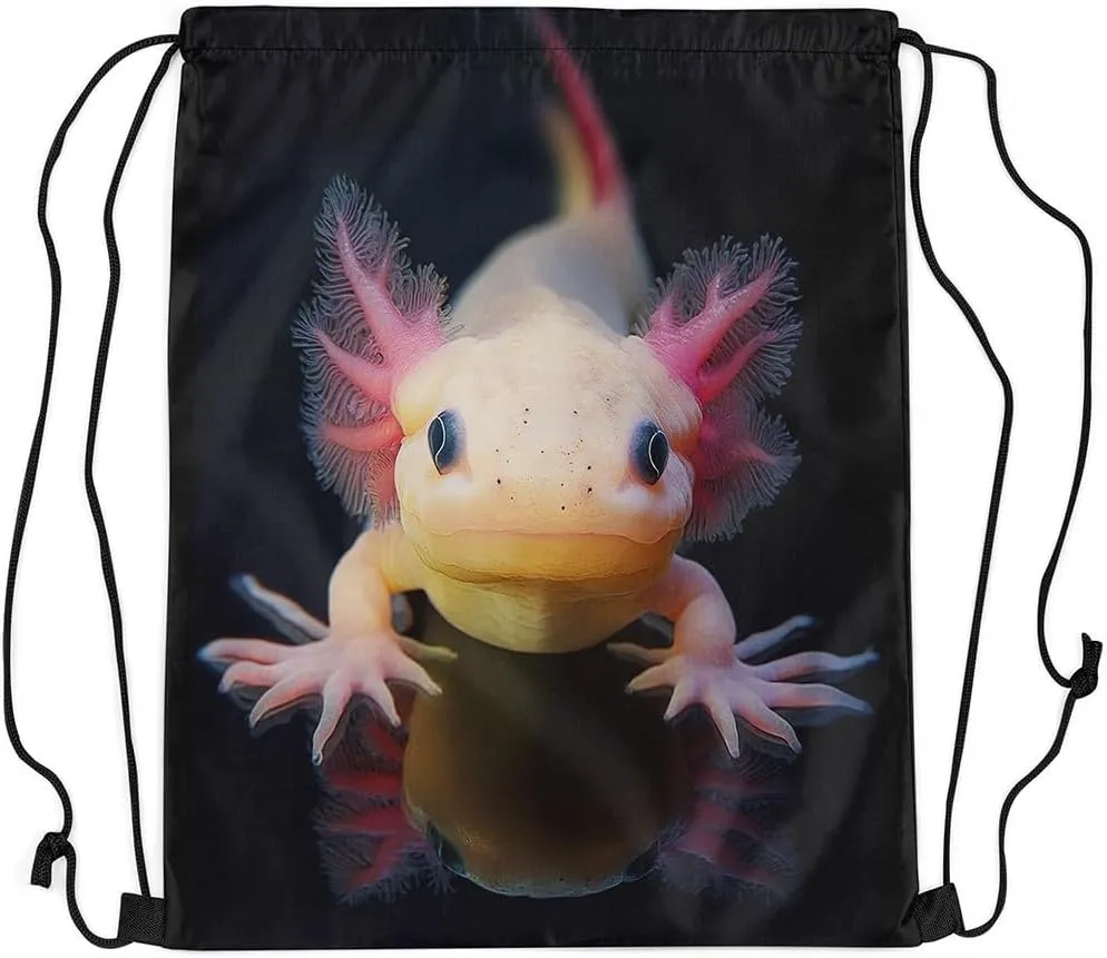 Erosebridal 3D Axolotl Drawstring Bags,Coastal Animal Drawstring Backpack 13x15.7 for Sport,Tropical Sealife Draw String Back Bag,Salamander String Backpack