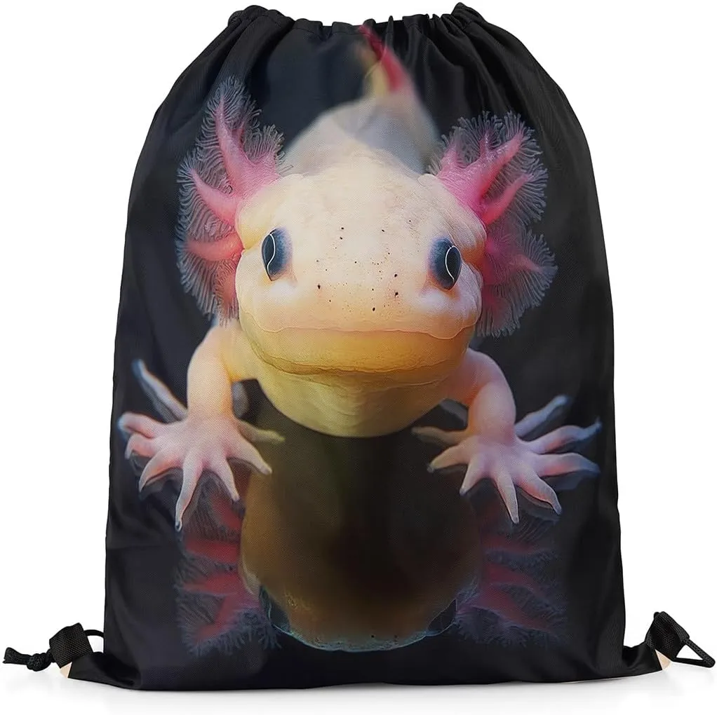 Erosebridal 3D Axolotl Drawstring Bags,Coastal Animal Drawstring Backpack 13x15.7 for Sport,Tropical Sealife Draw String Back Bag,Salamander String Backpack
