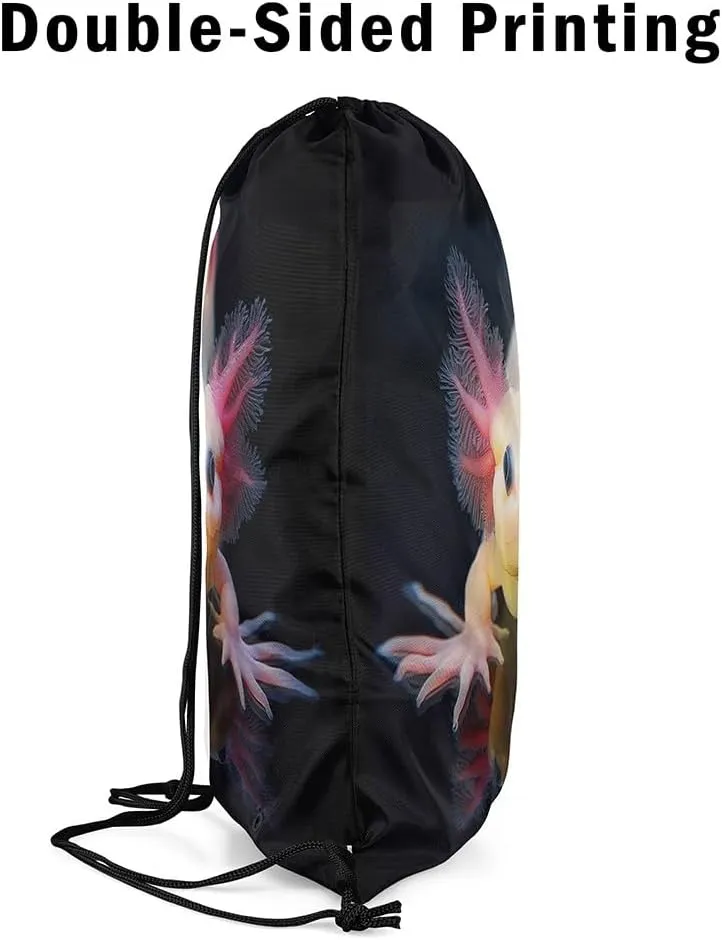 Erosebridal 3D Axolotl Drawstring Bags,Coastal Animal Drawstring Backpack 13x15.7 for Sport,Tropical Sealife Draw String Back Bag,Salamander String Backpack