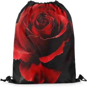 Erosebridal 3D Rose Floral Drawstring Bags for Yoga Camping Trip,Sport Gym Romantic Valentine Drawstring Backpack,Red Rose Flower String Backpack,Red Black Rose Draw String Back Bag,13x15.7
