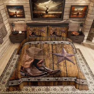 Erosebridal 3Pcs Western Bedding Set, Rodeo Cowboy Boots Hat Comforter Set Queen Size, Wild West Country Quilt Rustic Farmhouse Boys Men Bedroom Decor, Texas Star Southwestern Duvet Insert, Brown