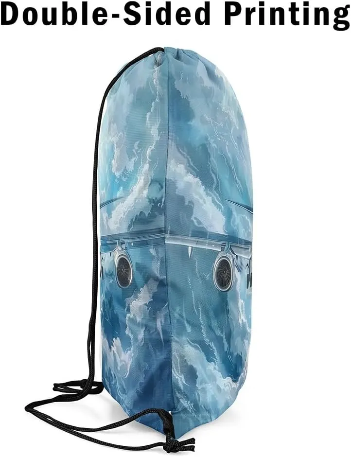 Erosebridal Airplane Drawstring Bags,Aviation Aircraft Planes Drawstring Backpack 13x15.7 for Sport Gym Swim Yoga Camping Traveling Trip,Navy Blue Plane Draw String Back Bag,Sky Cloud String Backpack