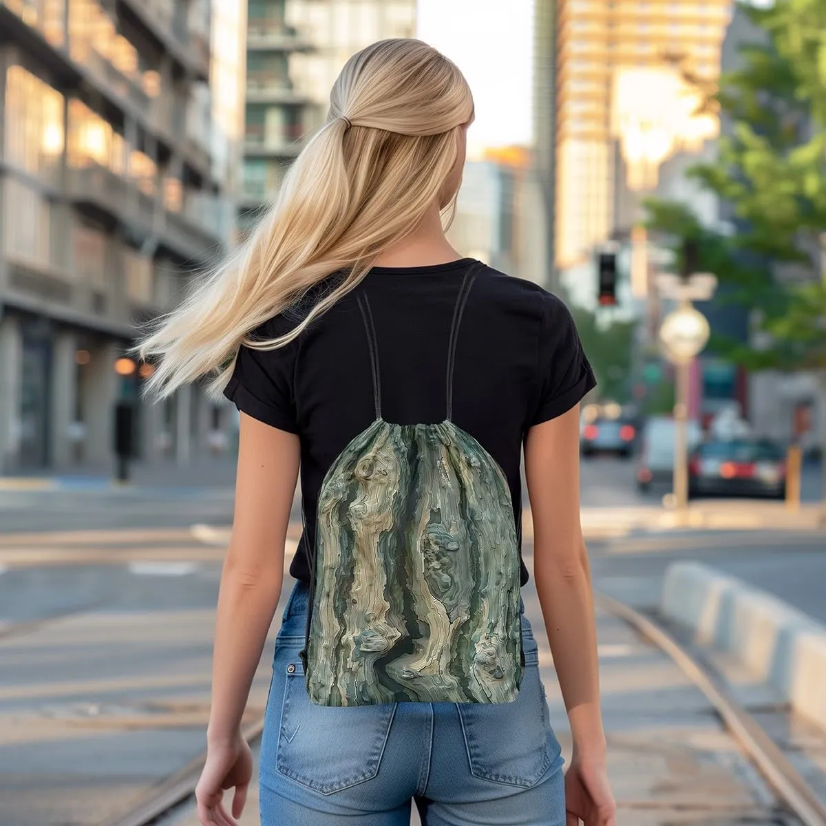 Erosebridal Bark Drawstring Bags 13x15.7,Bark Texture Drawstring Backpack,Vintage Jungle Tree Lines Draw String Back Bag,Farmhouse Country String Backpack