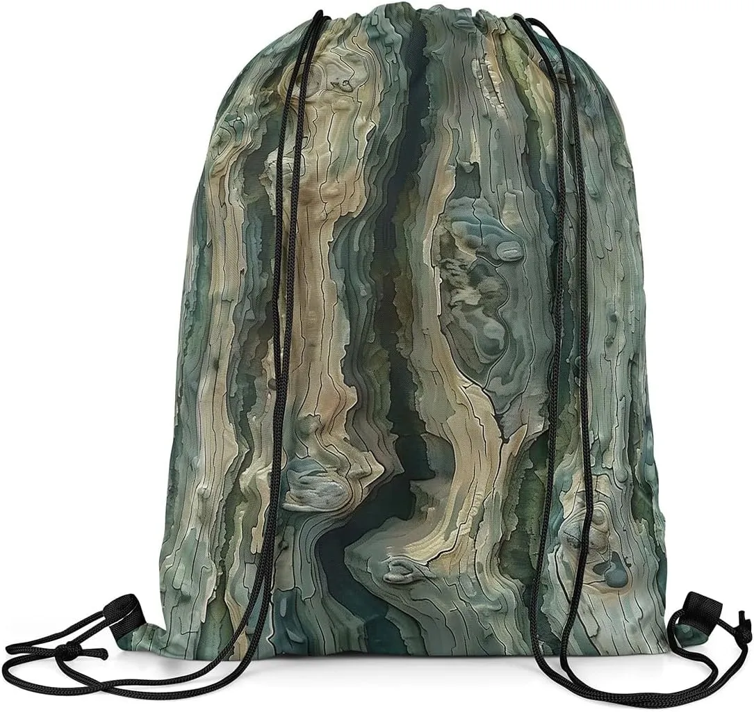 Erosebridal Bark Drawstring Bags 13x15.7,Bark Texture Drawstring Backpack,Vintage Jungle Tree Lines Draw String Back Bag,Farmhouse Country String Backpack