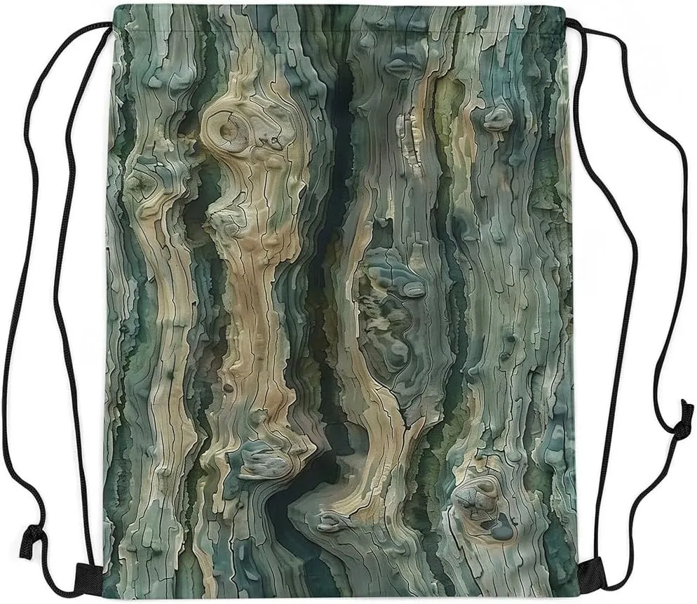 Erosebridal Bark Drawstring Bags 13x15.7,Bark Texture Drawstring Backpack,Vintage Jungle Tree Lines Draw String Back Bag,Farmhouse Country String Backpack