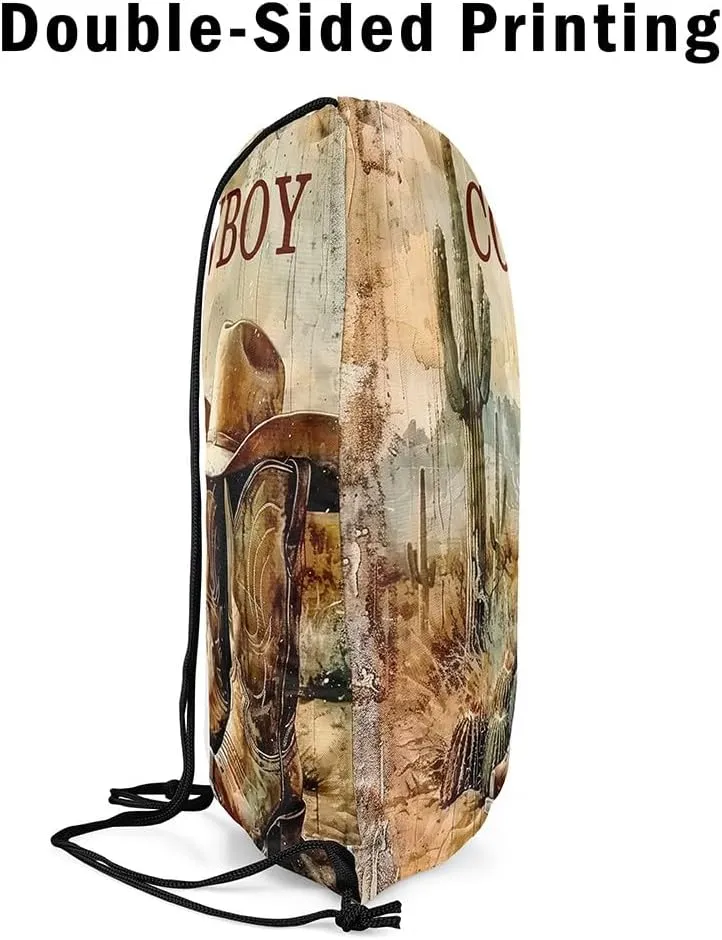 Erosebridal Cowboy Boots Sackpack 13x15.7 For Western String Bag American Country Desert Cactus Wild West Retro Rustic Botanical Cabin Sport Gym Swim Yoga Camping Cinch Bag Waterproof