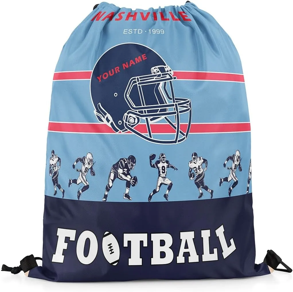 Erosebridal Customized American Football Drawstring Backpack 13 x 15.7,Football Drawstring Bag for Sport Gym,Black Blue Red Sports Draw String Back Bag,Football City Team String Backpack(Nashville)