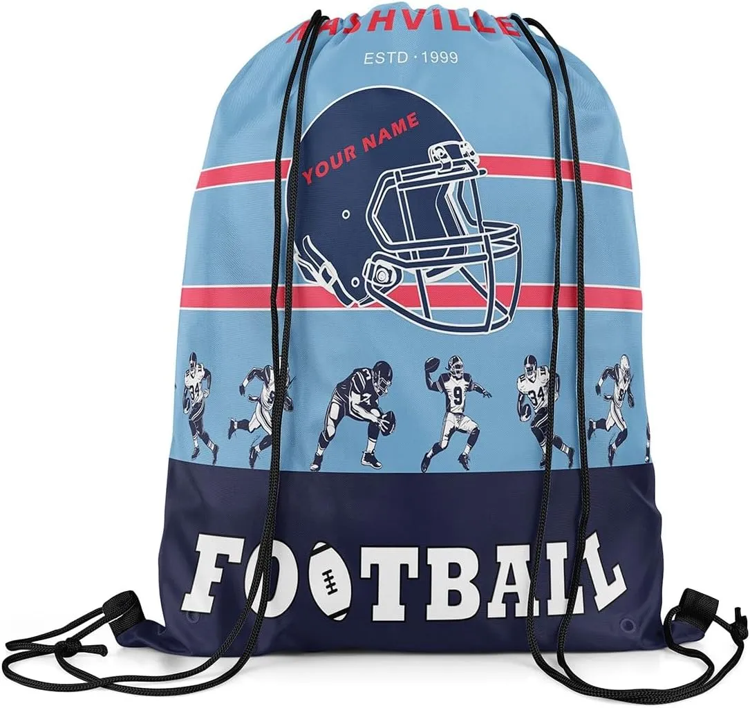 Erosebridal Customized American Football Drawstring Backpack 13 x 15.7,Football Drawstring Bag for Sport Gym,Black Blue Red Sports Draw String Back Bag,Football City Team String Backpack(Nashville)