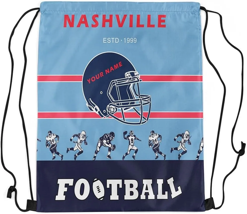 Erosebridal Customized American Football Drawstring Backpack 13 x 15.7,Football Drawstring Bag for Sport Gym,Black Blue Red Sports Draw String Back Bag,Football City Team String Backpack(Nashville)
