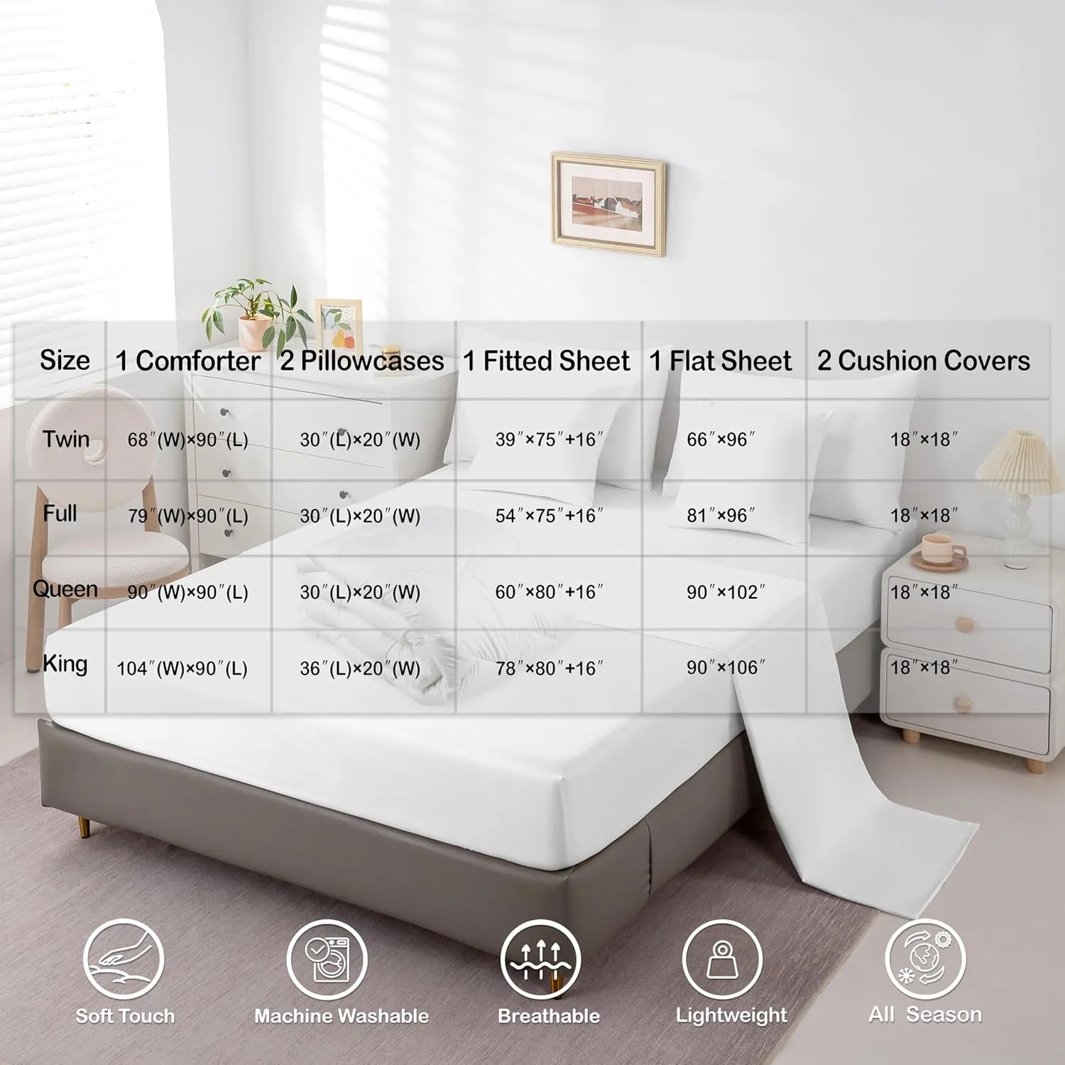 Erosebridal Cute Mushrooms 7 Pcs Comforter Set King, Mushroom Bedding, Natural Plant Wild Botanical Sheet Set Bed in A Bag, Tropical Kawaii Fungus Leaves Bed Set