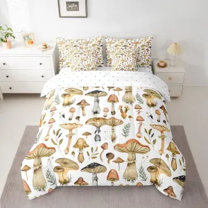 Erosebridal Cute Mushrooms 7 Pcs Comforter Set King, Mushroom Bedding, Natural Plant Wild Botanical Sheet Set Bed in A Bag, Tropical Kawaii Fungus Leaves Bed Set