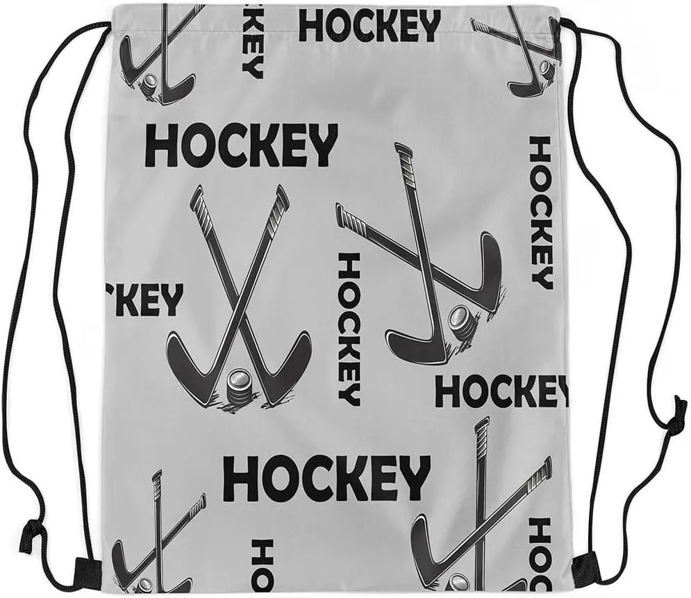 Erosebridal Ice Hockey Stick Drawstring Bags,Sports Gaming Theme Drawstring Backpack 13x15.7 for Sport Gym Swim Yoga Camping,Winter Sports Draw String Back Bag,Sports Lover String Backpack