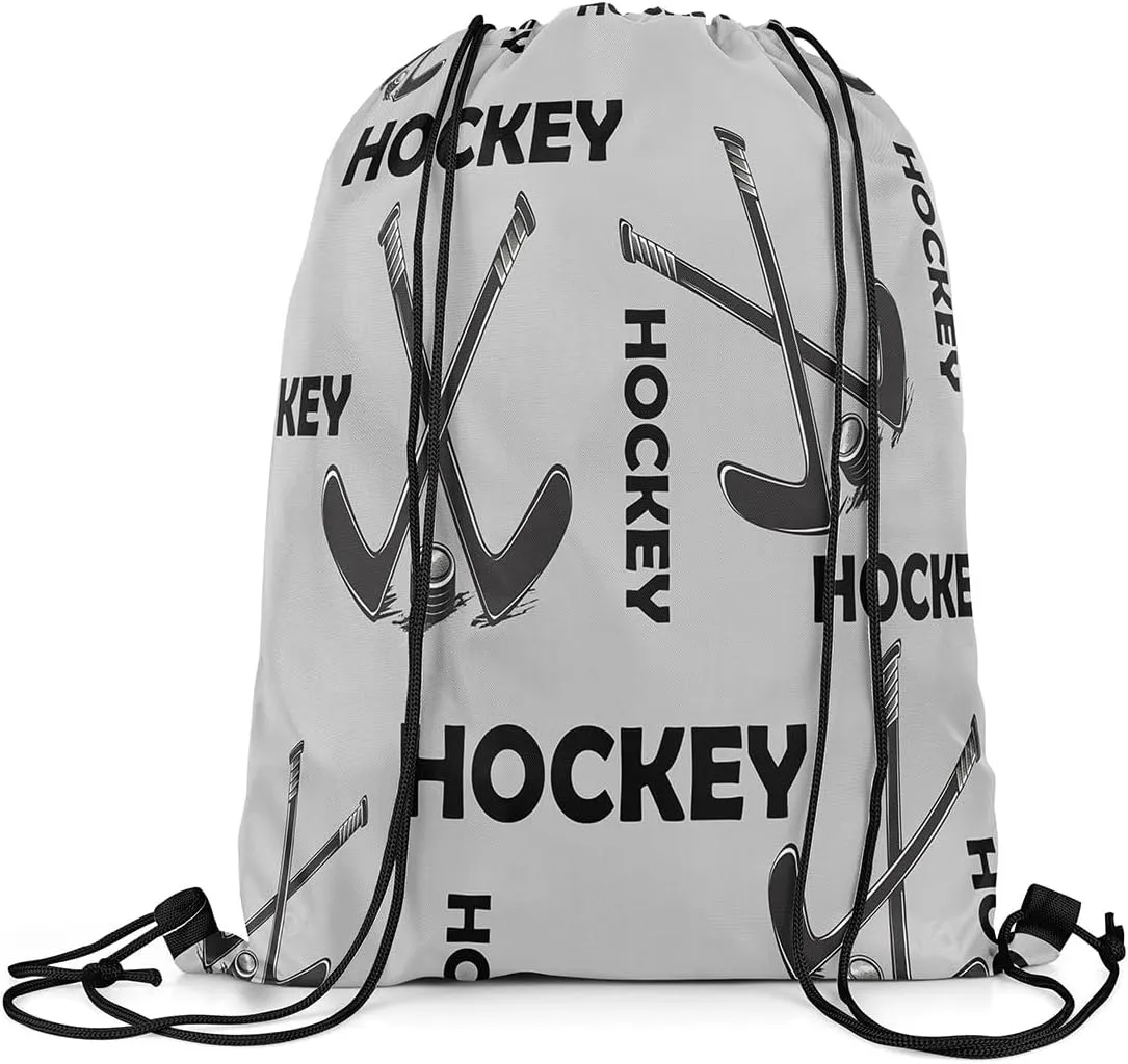 Erosebridal Ice Hockey Stick Drawstring Bags,Sports Gaming Theme Drawstring Backpack 13x15.7 for Sport Gym Swim Yoga Camping,Winter Sports Draw String Back Bag,Sports Lover String Backpack