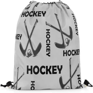 Erosebridal Ice Hockey Stick Drawstring Bags,Sports Gaming Theme Drawstring Backpack 13x15.7 for Sport Gym Swim Yoga Camping,Winter Sports Draw String Back Bag,Sports Lover String Backpack