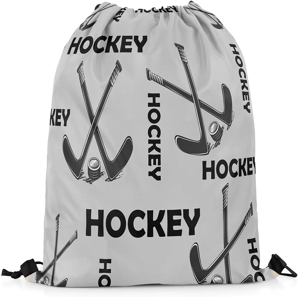 Erosebridal Ice Hockey Stick Drawstring Bags,Sports Gaming Theme Drawstring Backpack 13x15.7 for Sport Gym Swim Yoga Camping,Winter Sports Draw String Back Bag,Sports Lover String Backpack