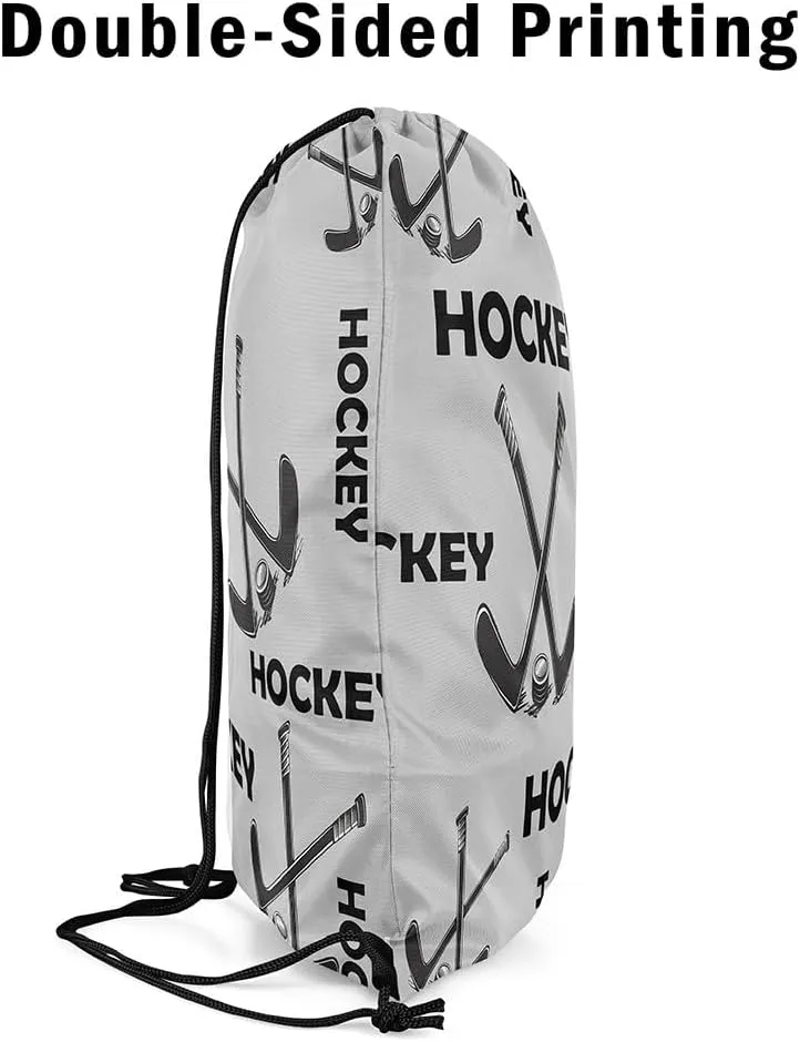 Erosebridal Ice Hockey Stick Drawstring Bags,Sports Gaming Theme Drawstring Backpack 13x15.7 for Sport Gym Swim Yoga Camping,Winter Sports Draw String Back Bag,Sports Lover String Backpack