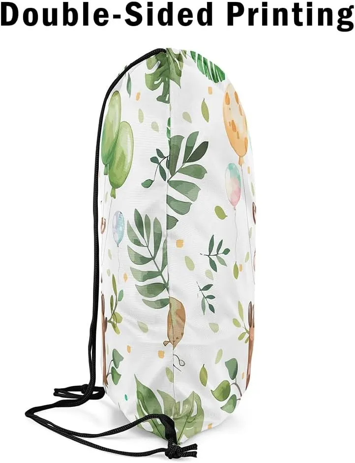 Erosebridal Kawaii Zebra Drawstring Backpack 13x15.7, Cute Balloons Animals Drawstring Bags, Cartoon Trees Foldable Draw String Back BagFor Sport, Green Black Wildlife Printed String Backpack