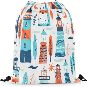 Erosebridal Lighthouse Draw String Back Bag Cartoon Cute Trees Drawstring Backpack Kawaii Seaweed Coral Drawstring Bags Nautical Nature Theme String Backpack,13X15.7
