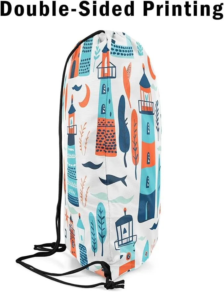 Erosebridal Lighthouse Draw String Back Bag Cartoon Cute Trees Drawstring Backpack Kawaii Seaweed Coral Drawstring Bags Nautical Nature Theme String Backpack,13X15.7