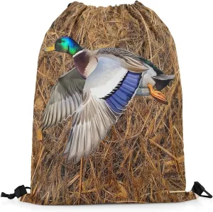 Erosebridal Mallard Duck Drawstring Bags 13x15.7 Wild Duck Hunting Drawstring Backpack Farmhouse Woodland Cabin Draw String Back Bag Rustic Farmstyle String Backpack Vintage Plants Decor