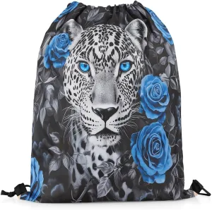 Erosebridal Sport Gym Tiger Drawstring Backpack,Blue Rose Flower Floral Draw String Back Bag,Swim Yoga Jungle Wildlife Safari Animal Drawstring Bags,Romantic Valentine String Backpack,13x15.7