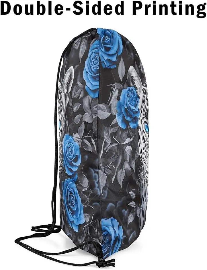 Erosebridal Sport Gym Tiger Drawstring Backpack,Blue Rose Flower Floral Draw String Back Bag,Swim Yoga Jungle Wildlife Safari Animal Drawstring Bags,Romantic Valentine String Backpack,13x15.7