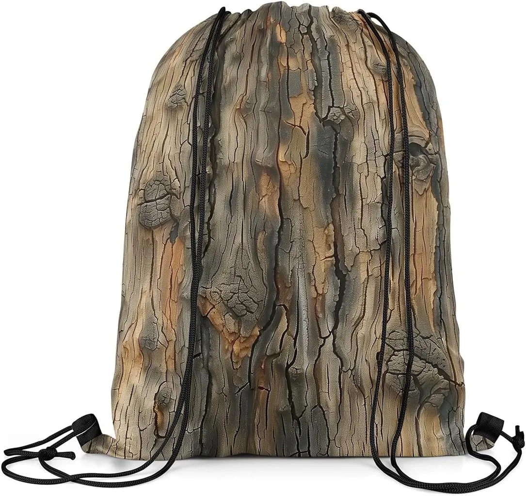 Erosebridal Vintage Bark Drawstring Bags 13x15.7,Rustic Tree Bark Drawstring Backpack,Country Nature Draw String Back Bag,Farmhouse Abstract Pattern String Backpack