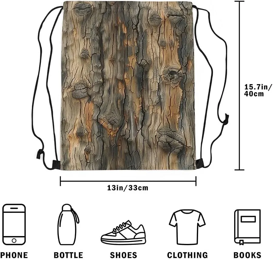 Erosebridal Vintage Bark Drawstring Bags 13x15.7,Rustic Tree Bark Drawstring Backpack,Country Nature Draw String Back Bag,Farmhouse Abstract Pattern String Backpack