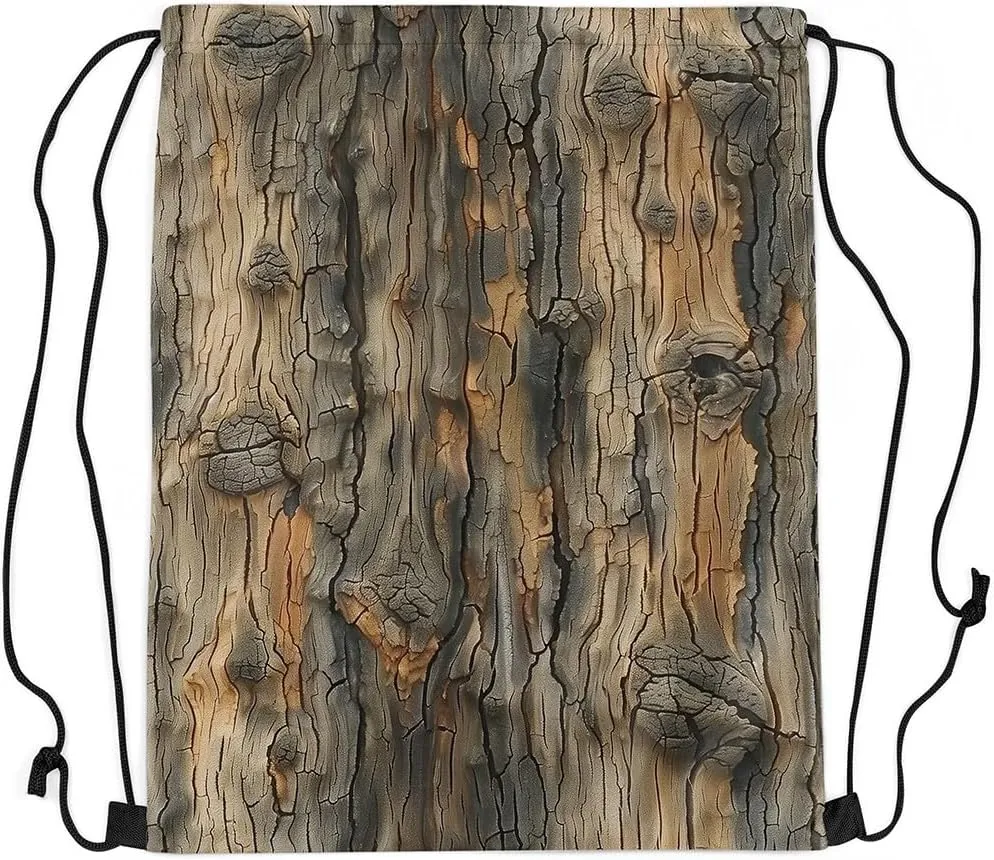 Erosebridal Vintage Bark Drawstring Bags 13x15.7,Rustic Tree Bark Drawstring Backpack,Country Nature Draw String Back Bag,Farmhouse Abstract Pattern String Backpack
