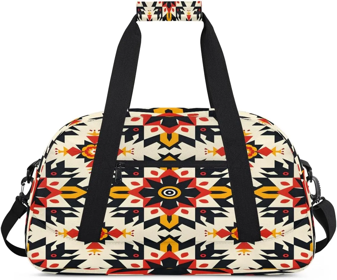 Ethnic Ceramic Mandala Kids Overnighter Duffel Bags for Boys, Carry-On Size Sports Gym Bag with Front Zipper Pocket for School Practice or Overnight Travel Weekender Sleepover Tote Bag