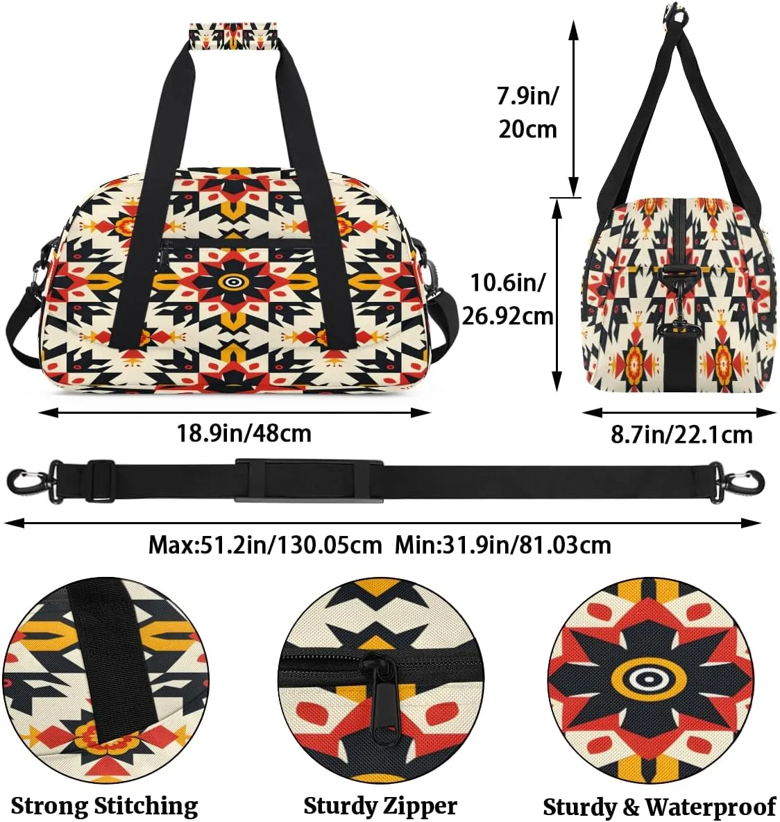 Ethnic Ceramic Mandala Kids Overnighter Duffel Bags for Boys, Carry-On Size Sports Gym Bag with Front Zipper Pocket for School Practice or Overnight Travel Weekender Sleepover Tote Bag