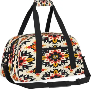 Ethnic Ceramic Mandala Kids Overnighter Duffel Bags for Boys, Carry-On Size Sports Gym Bag with Front Zipper Pocket for School Practice or Overnight Travel Weekender Sleepover Tote Bag