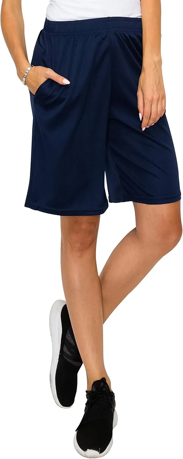 EttelLut - Women's Knee Length Loose Shorts with Side Pockets & Drawstring - Great for Workout, Gym, Athletic, Running & Yoga