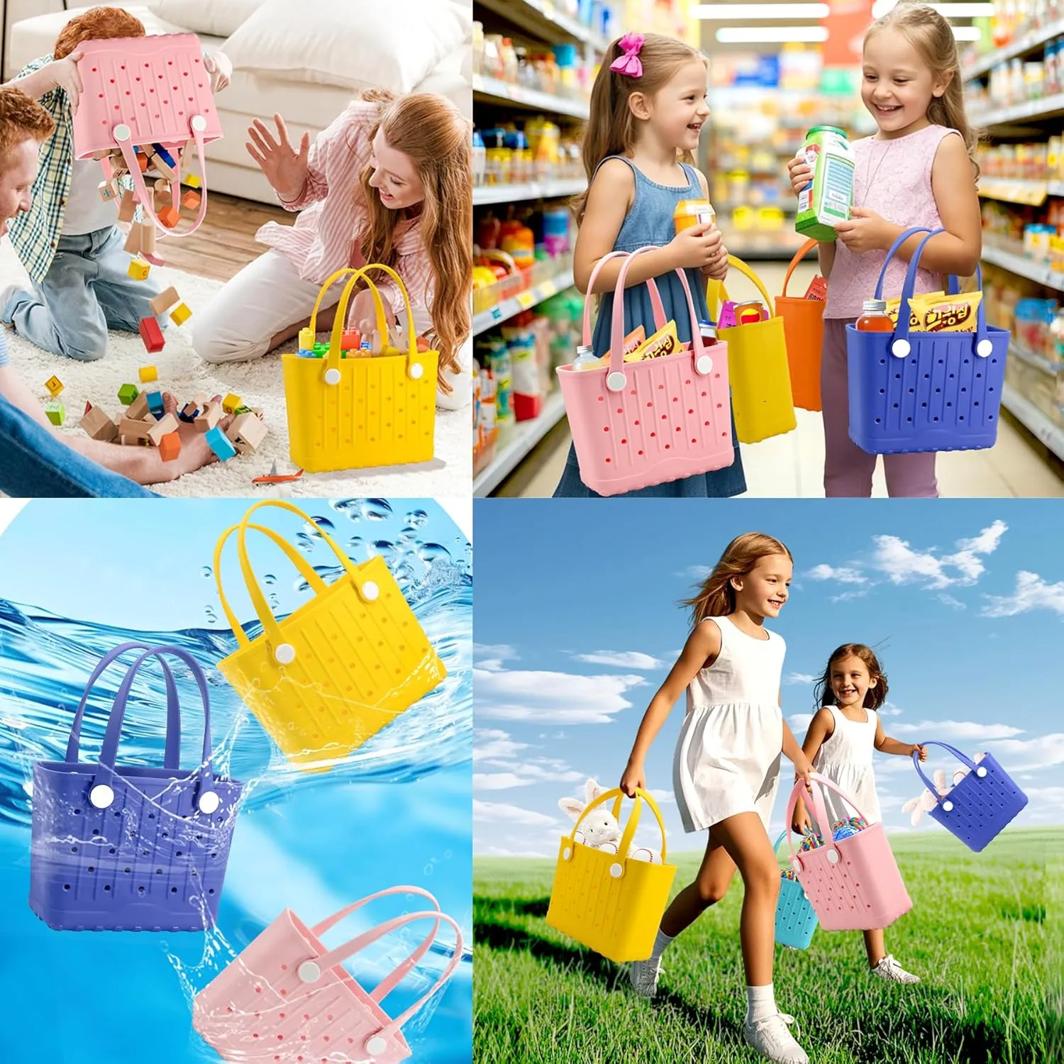 EVA Waterproof Rubber Beach Bag Sandproof Compact Tote for Women Men, Lightweight Rubber Travel Handbag for Pool, Gym