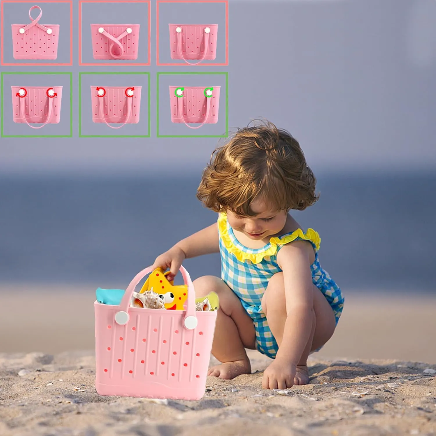 EVA Waterproof Rubber Beach Bag Sandproof Compact Tote for Women Men, Lightweight Rubber Travel Handbag for Pool, Gym