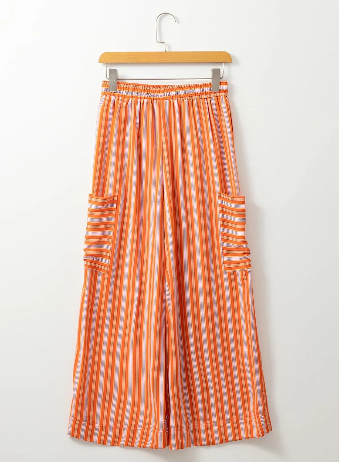 EVALESS Women Palazzo Pants Summer Casual Wide Leg High Waist Lounge Flowy Beach Striped Trousers Travel Vacation Outfits