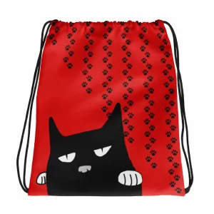 Evil Cat 'Pawprints Red' Drawstring bag