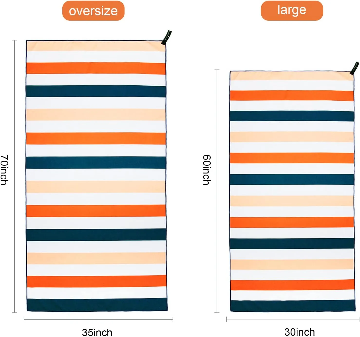Exclusivo Mezcla 6 Pack Large Quick Dry Beach Towels, Microfiber Sand Free Cabana Stripe Pool Bath Swim Towel with Bag, Lightweight and Thin (Mixed Color, 30x60 Inches)