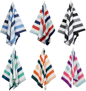 Exclusivo Mezcla 6 Pack Large Quick Dry Beach Towels, Microfiber Sand Free Cabana Stripe Pool Bath Swim Towel with Bag, Lightweight and Thin (Mixed Color, 30x60 Inches)