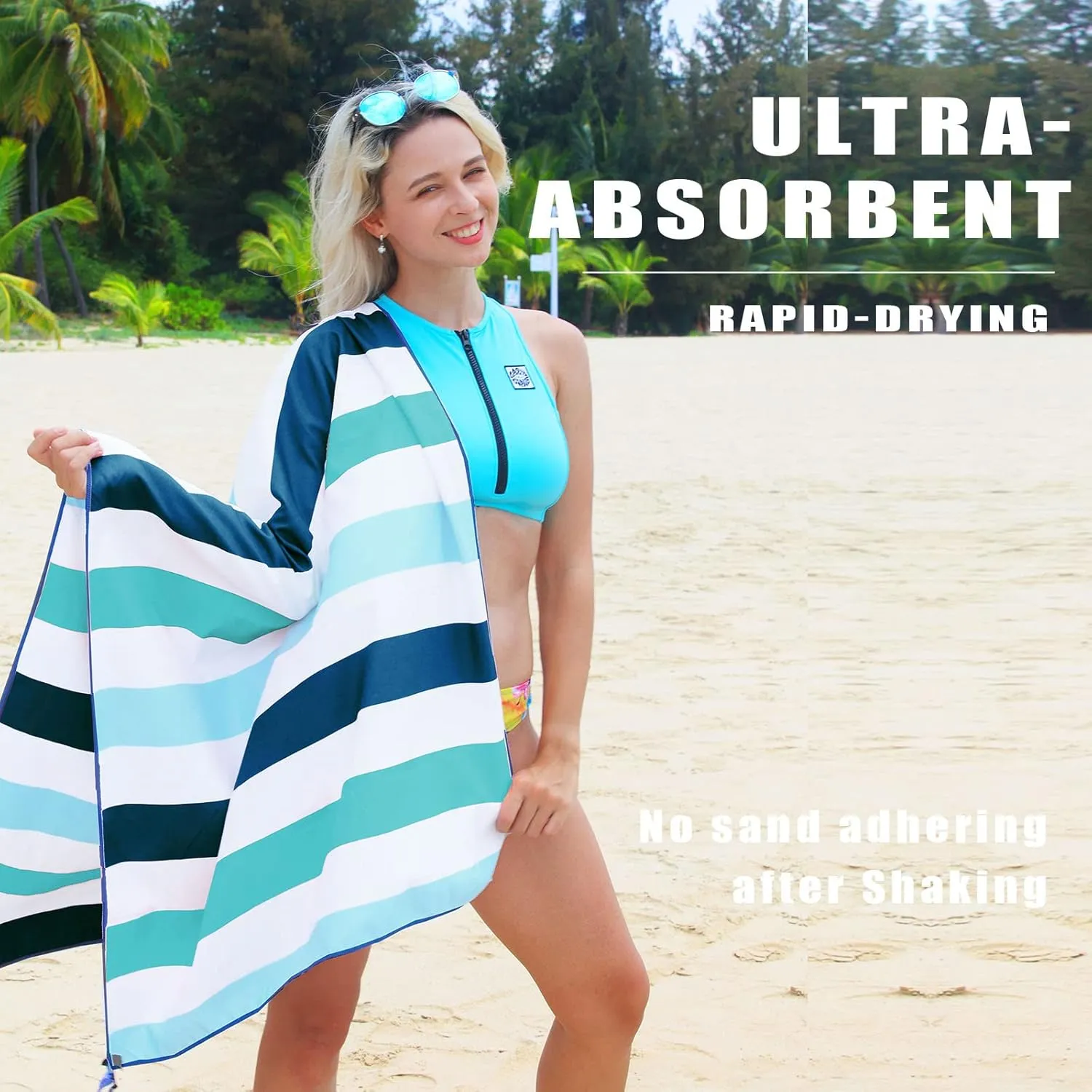 Exclusivo Mezcla 6 Pack Large Quick Dry Beach Towels, Microfiber Sand Free Cabana Stripe Pool Bath Swim Towel with Bag, Lightweight and Thin (Mixed Color, 30x60 Inches)