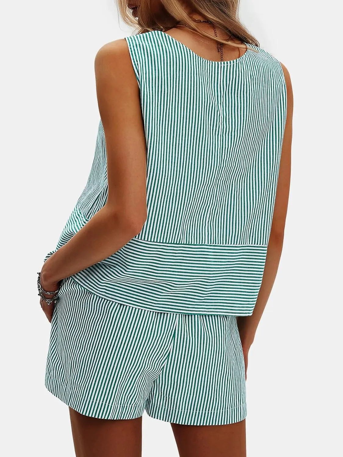 EXLURA Women's Summer 2 Piece Outfits Sleeveless Tank Top Matching Shorts Sets Cotton Striped Sweatsuits Vacation Beach 2025