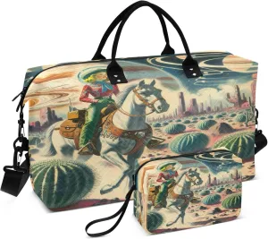 Exnundod Cactus Cowgirl Magical Travel Duffel Bags for Women Vintage Sports Gym Bag Weekender Carry On Tote Overnight Luggage Duffle Bags